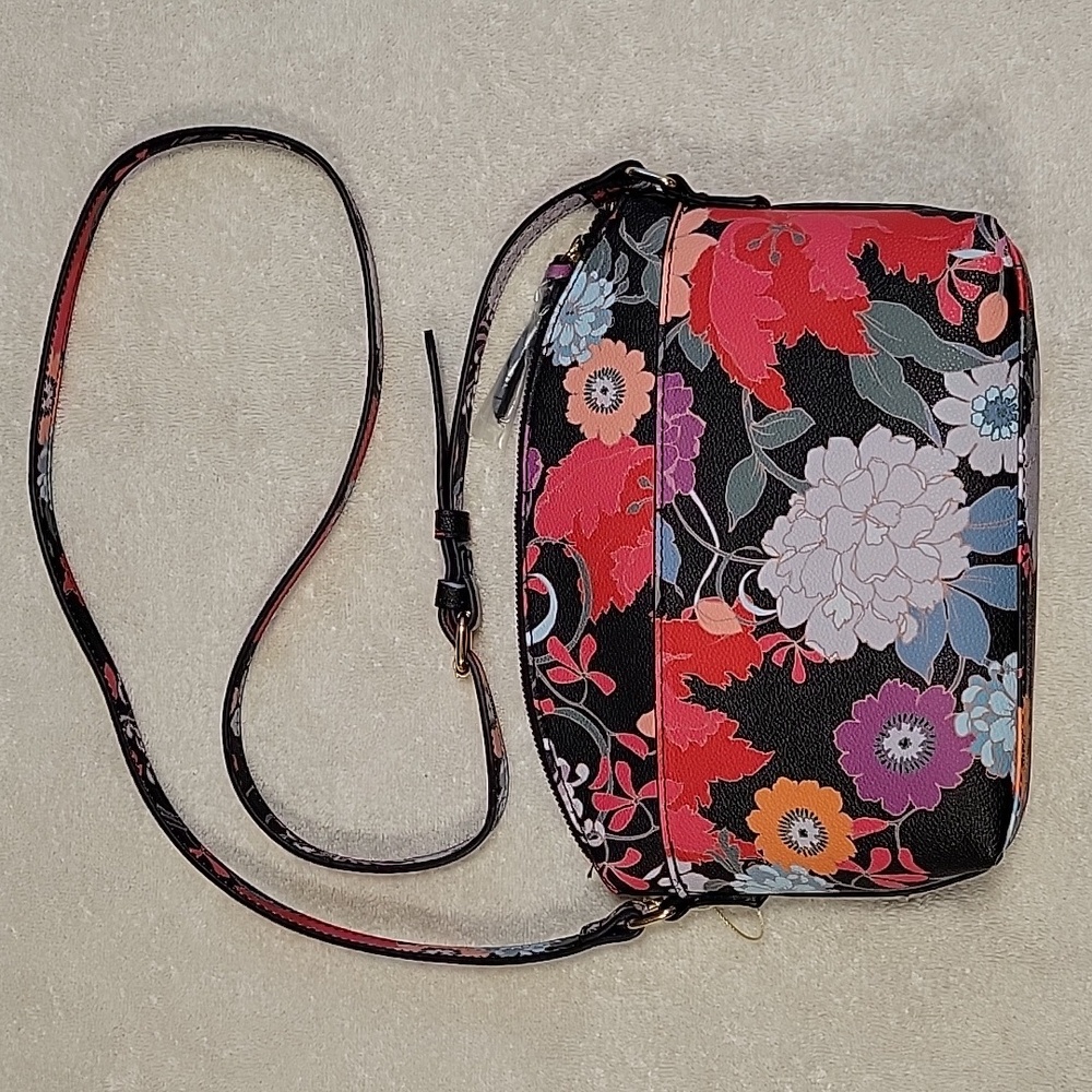 Trina Turk Black Multi-Color Floral Crossbody Purse - Picture 2 of 15